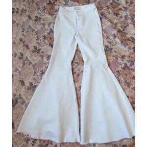 Free People Jeans Womens 26 White Super Flare Bell Bottom Stretch Denim Wide Leg